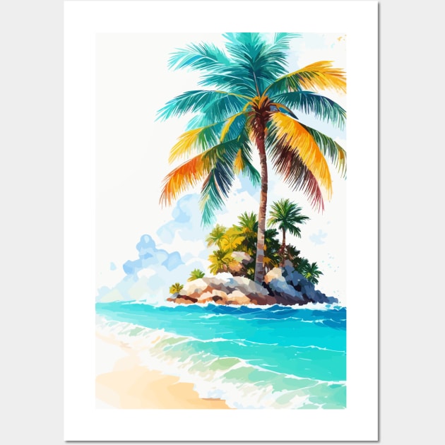 Entspannendes Strandfoto: Naturschönheit mit Wellen und Palmen Wall Art by Pixel Vagabond